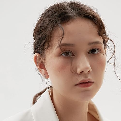 Miniatura 5 de Handmade Curved 925 Sterling Silver Earrings Hypoallergenic Drop Dangle Threader Earrings Minimalist Modern Long Thin Geometric Linear Threader