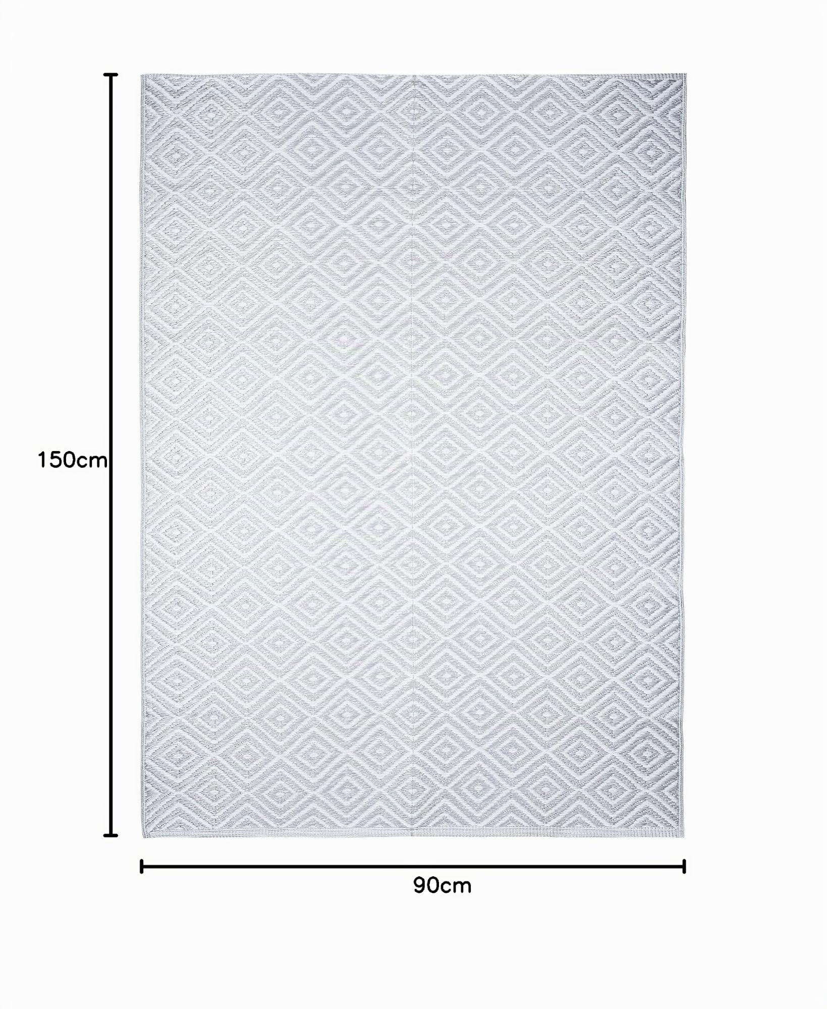 TAPISO Ibiza Tappeto Outdoor Impermeabile Pieghevole Plastica Lavabile Reversibile Resistente ai Raggi UV Bianco Grigio Picnic Spiaggia Giardino Balcone Campeggio Oeko-Tex 90 x 150 cm