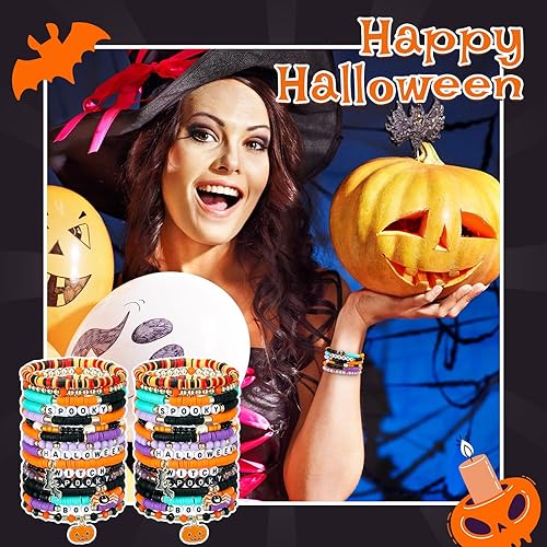 Miniatura 6 de Juego de 48 pulseras de Acción de Gracias Heishi Surfer con cuentas, pulseras de Acción de Gracias a granel, pulsera elástica de arcilla para