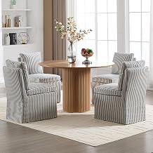Kmax Slipcovered Dining Chairs Set of 4, Modern Upholstered Armless Kitchen Chair, Accent Single Sofa Chair for Diningroom Livingroom, Blue Stripe