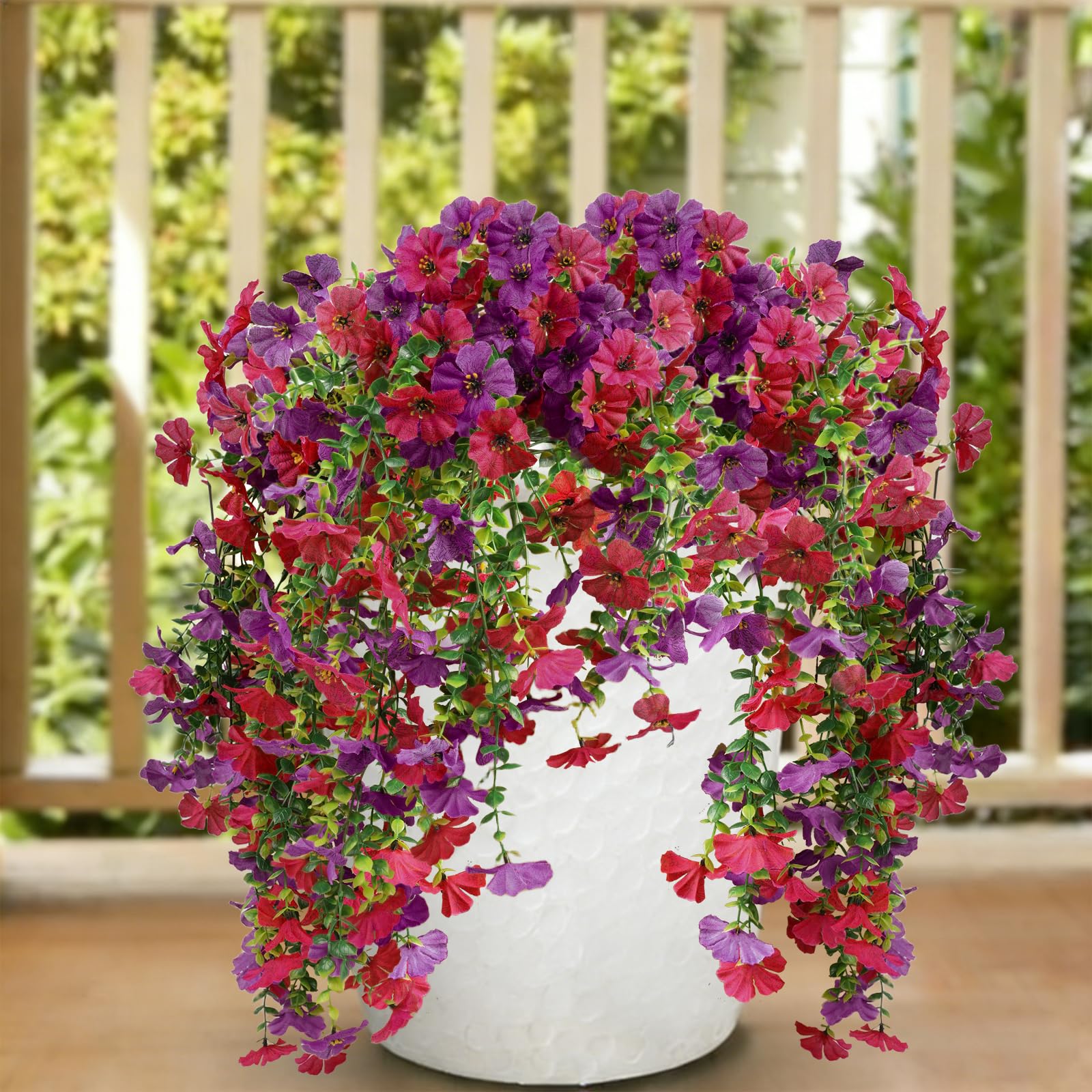 Famibay Artificial Flowers Hanging 2PCS Fake Plants Flowers UV-Resistant Outdoor Artificial Hanging Plants for Garden Patio Indoor Outdoor Wedding Decor
