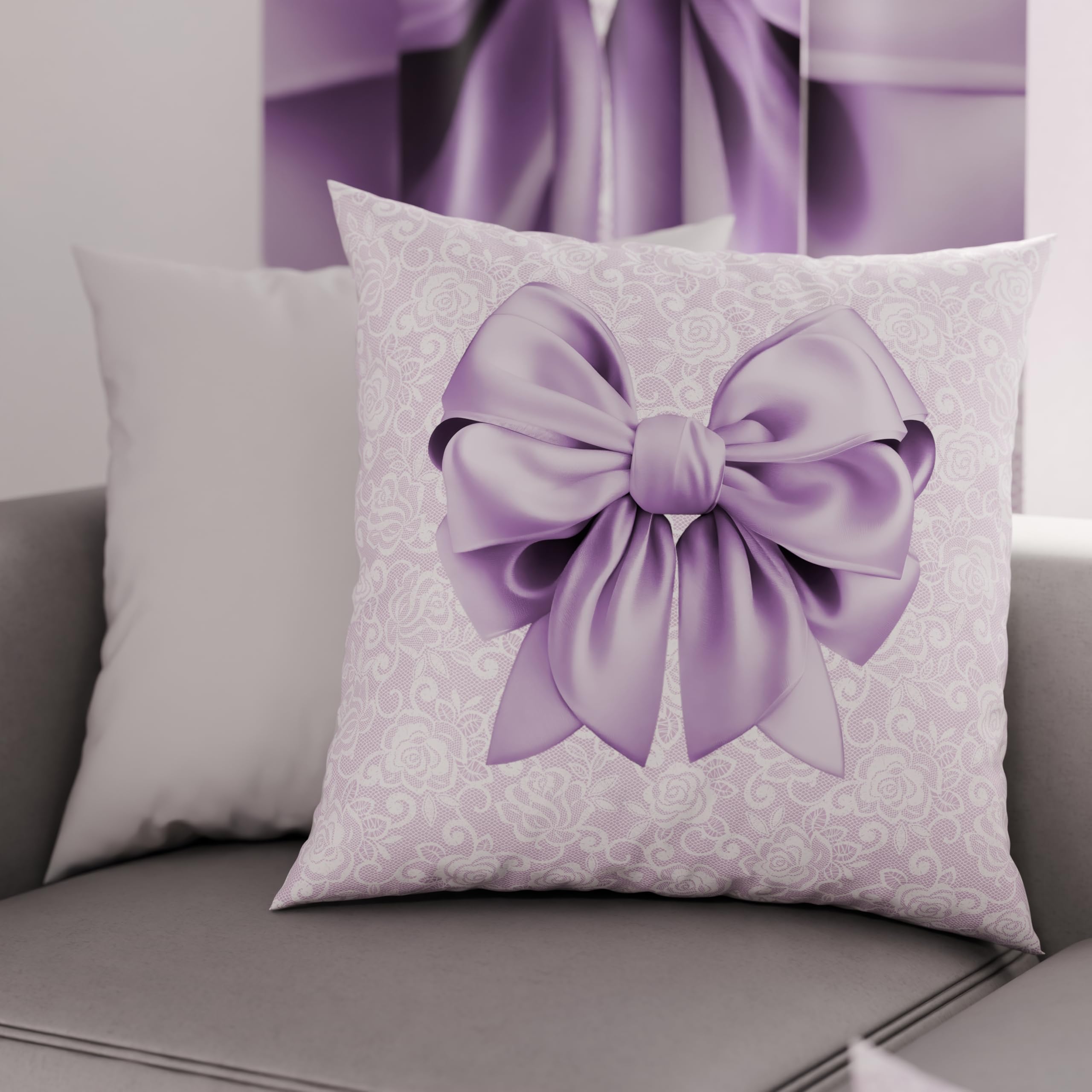 PETTI Artigiani Italiani - Pair of Pillow Cases 30 x 30 cm in Microfibre, Cushions for Bedroom Furniture, Sofa, Living Room, Set of 2 Cushion Covers, Lilac Bow Pillow, 100% Made in Italy