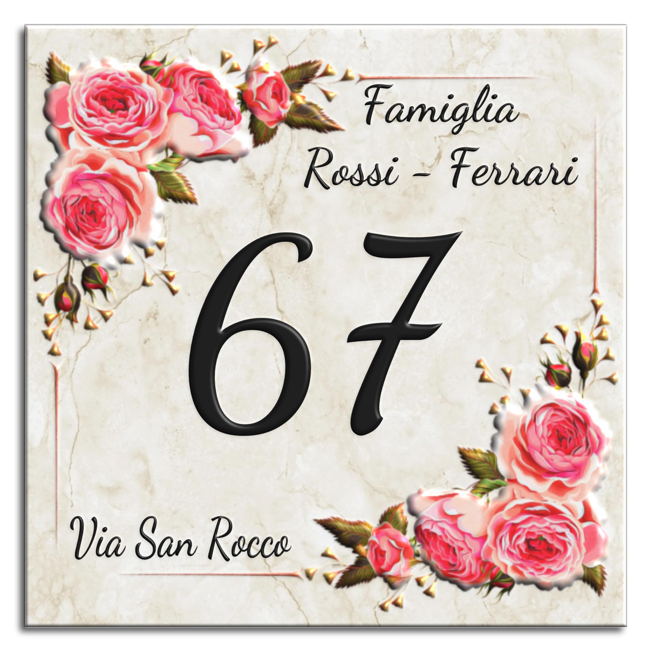 Numero Civico in Ceramica, Targa PERSONALIZZABILE, Numero Civico su Mattonella in Ceramica 15x15cm / 20x20cm con Indirizzo e Nome Famiglia Personalizzato,Numeri Civici Moderni.