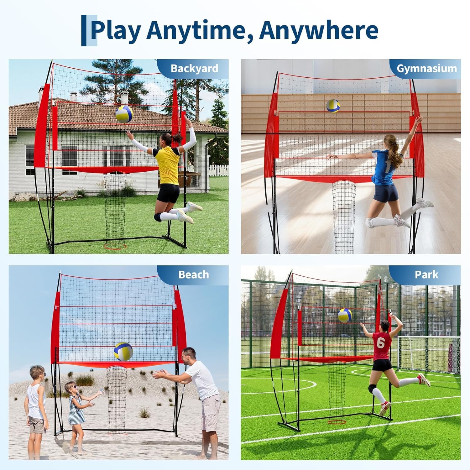 Volleyball Practice Net 8x11 Ft, 2 in 1 Volleyball Training Station for Hitting Spiking Serving, 3-Height Adjustable Portable Volley Nets w/Carry Bag, Sports Games for Beach Backyard Outdoor Indoor