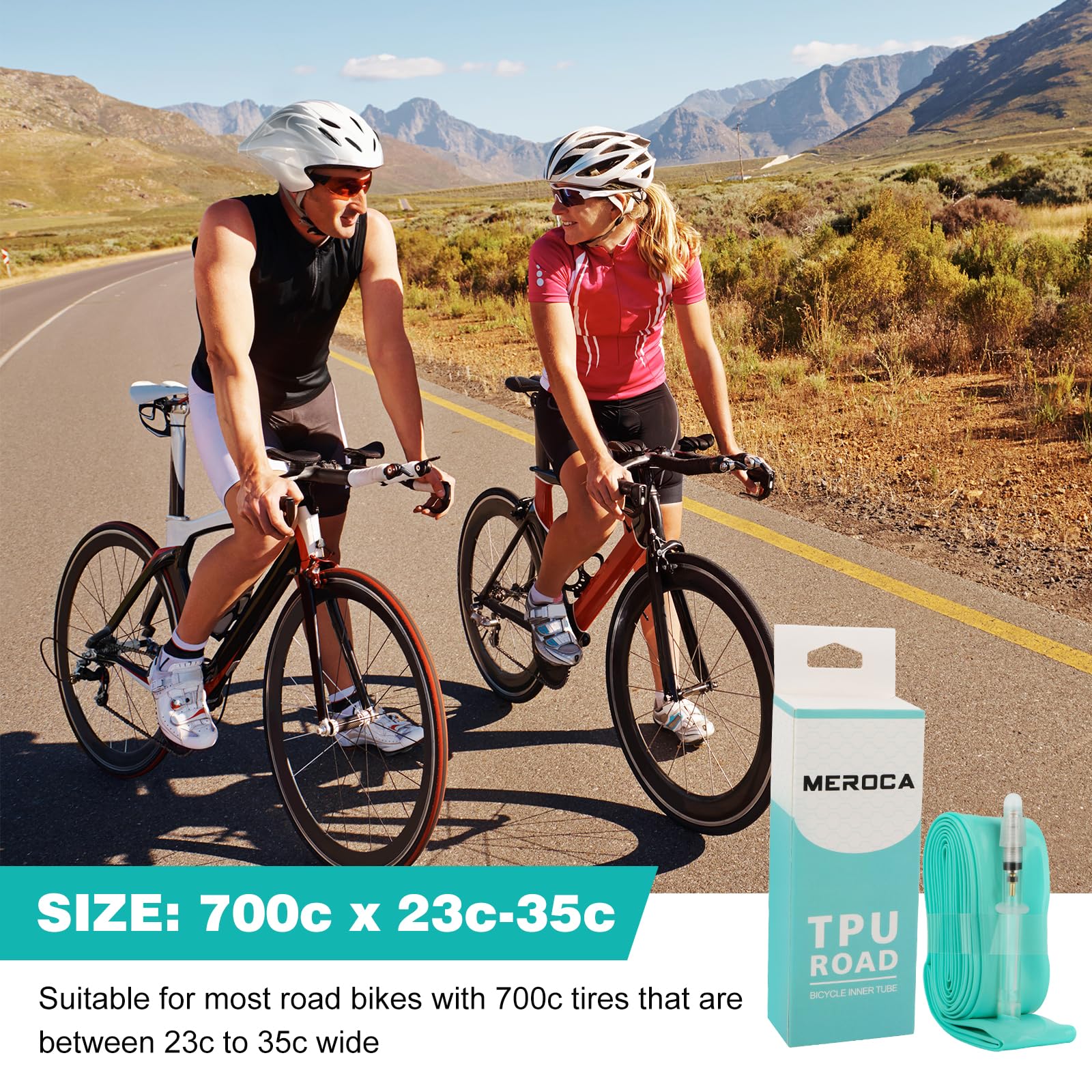 TINGSING 2 Pack TPU Inner Tubes 700C x 23-35C Bike Tube with 45mm/65mm/80mm Presta Valves, 27.5'' Bicycle Tire Tube, Cycling Tubes for Road, MTB, Kids Bike, 80L,Turquoise