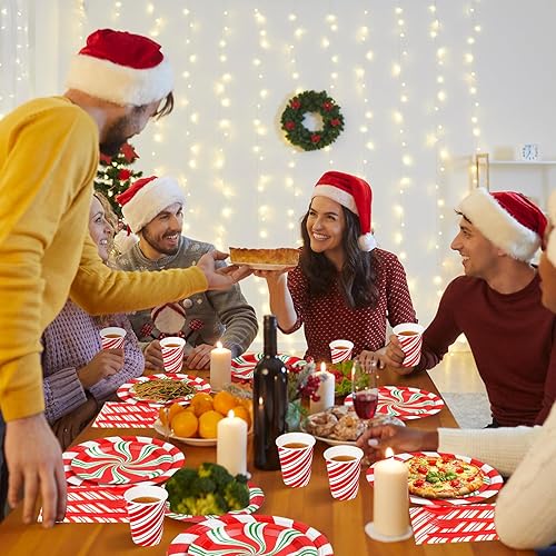 Miniatura 6 de Platos de fiesta de bastón de caramelo de Navidad, vajilla desechable de Navidad, remolino de menta, rojo y verde, servilletas, cuchillos, cuchara,