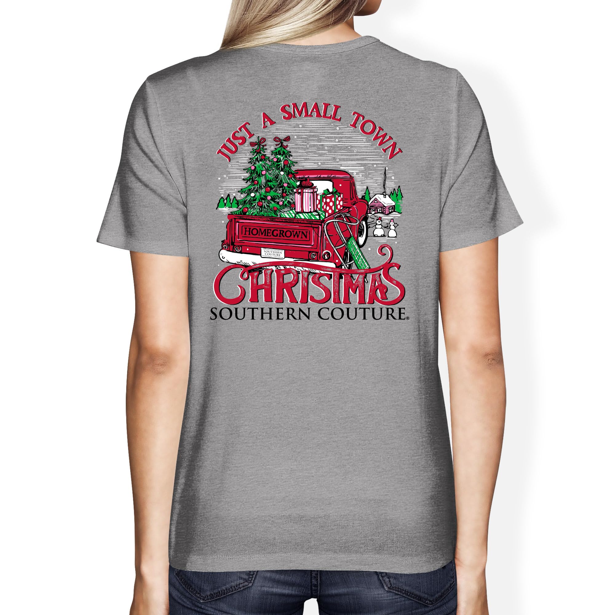 Southern Couture Just A Small Town Christmas Sports Grey Cotton
