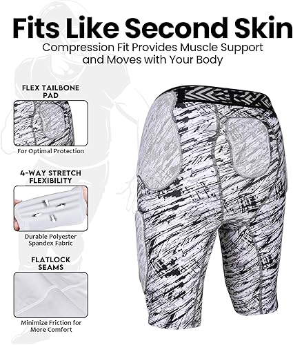 Miniatura 41 de Exxact Sports Gladiator - Faja de fútbol para adultos de 5 almohadillas para hombres con cadera, muslos, almohadillas para coxis, pantalones cortos