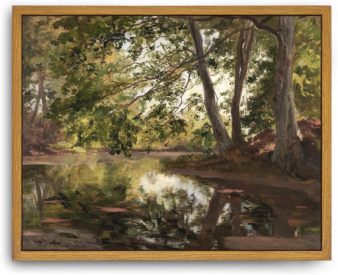 RoslynityFramed Canvas Wall Art Vintage Print Oil Paintings Rustic Landscape Country Pond Near Bernried Retro Aesthetic Artwork for Home Living Room Bedroom Bathroom Wall Decor (8"x10")
