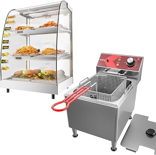 EGGKITPO Freidora eléctrica de encimera de 12L con cesta y EGGKITPO 3 niveles calentador de alimentos eléctricos comerciales