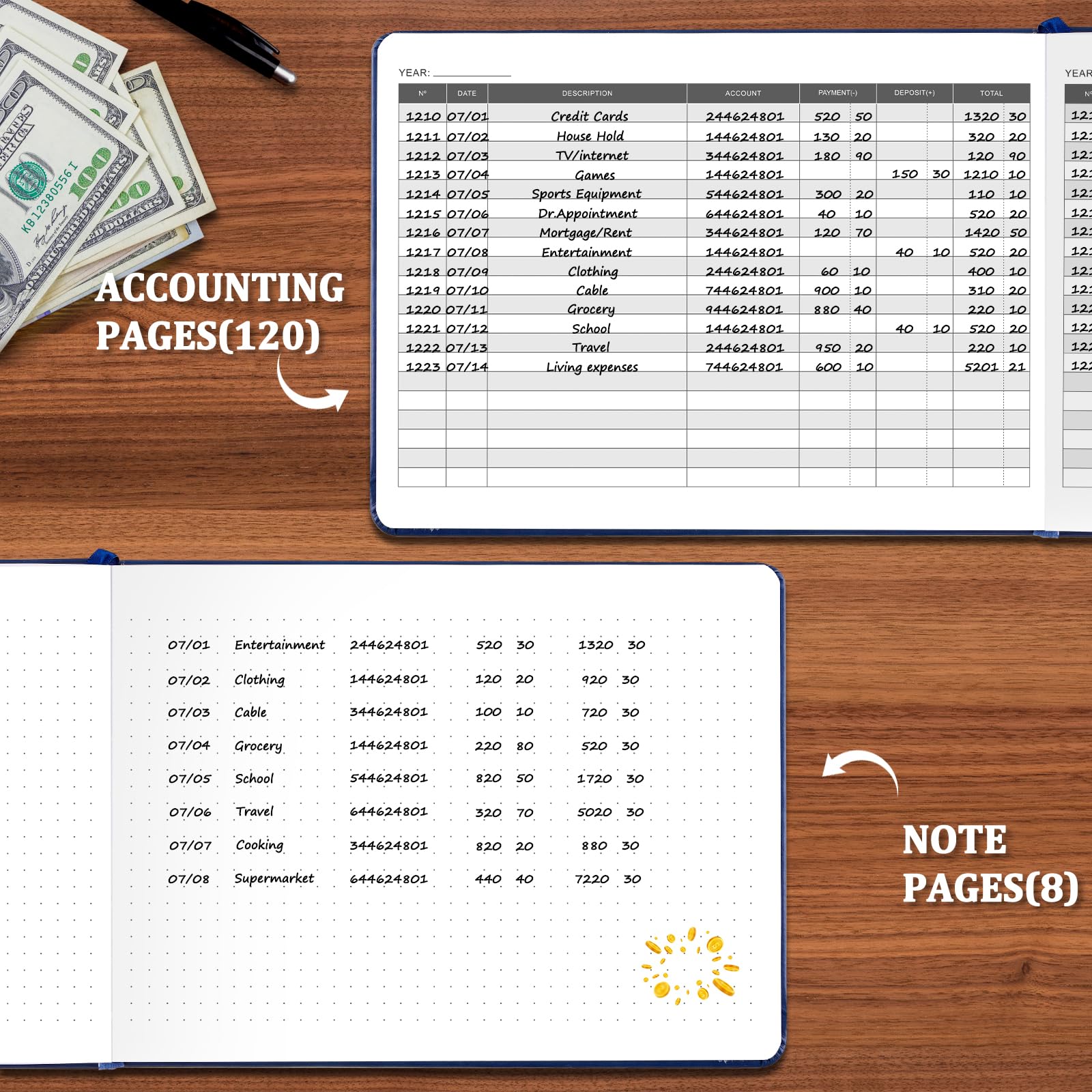 JUBTIC Libro contable de tapa dura, registro de contabilidad bancaria para pequeñas empresas, color azul marino