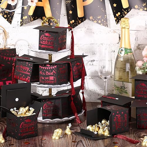 Miniatura 2 de Chuangdi 30 cajas de dulces para fiesta de graduación de felicitaciones, caja de casquillo de graduación con borlas para regalo de graduación,