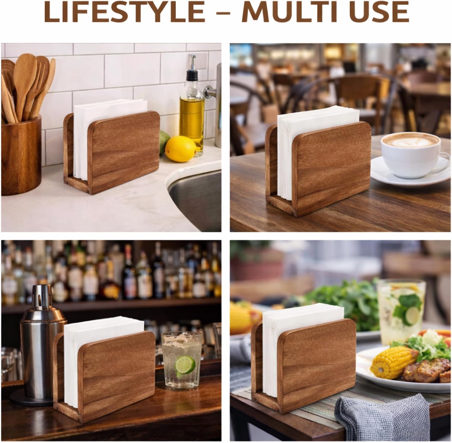 Mango Wood Burning Finish Napkin Holder, 5.5"x2.5"x4"