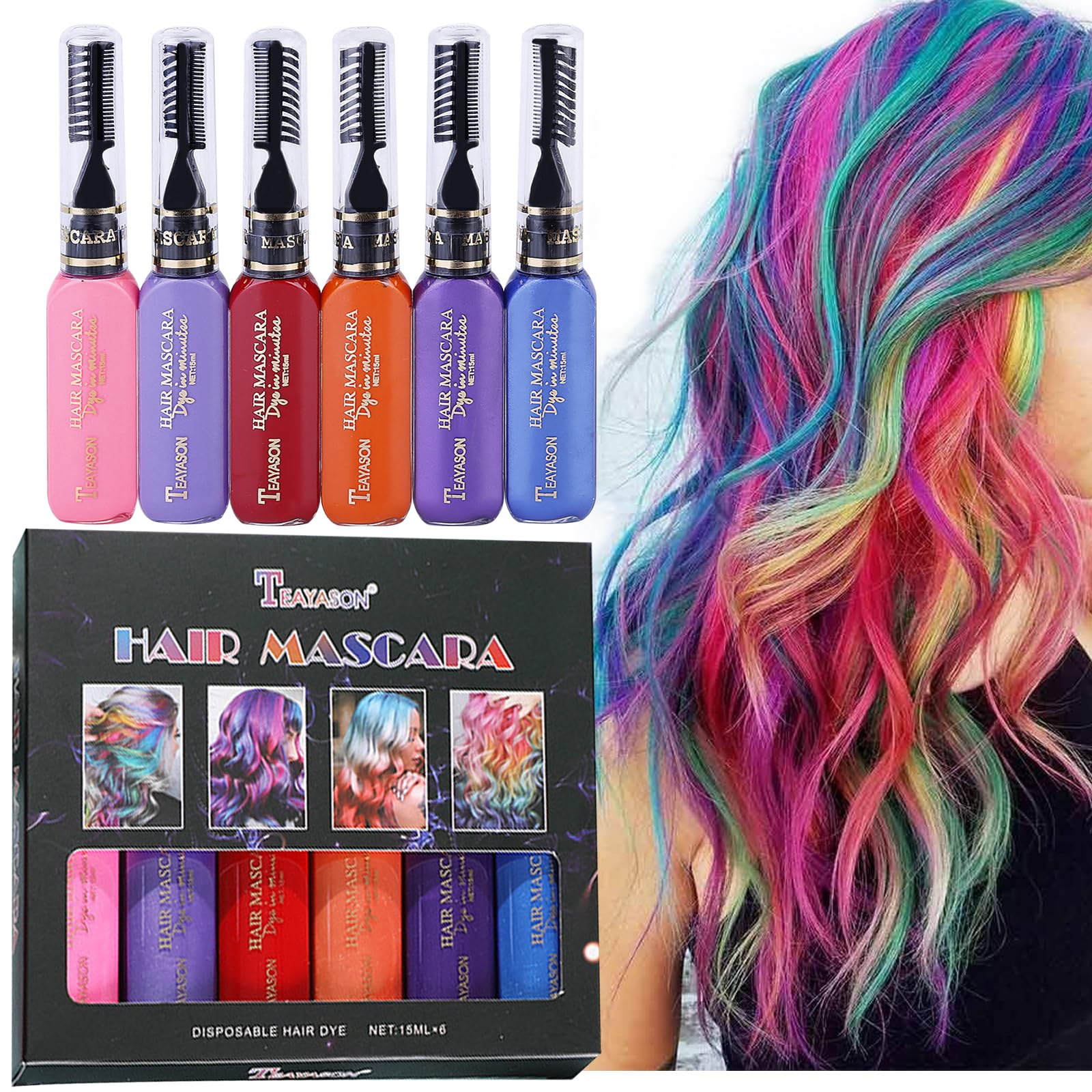 Gorvalin Rainbow Hair Color Chalk for Kids Girls Adult, 6 Washable Colors Temporary Hair Chalk Comb Set for Holiday Birthday Hair Eyebrows Cosplay