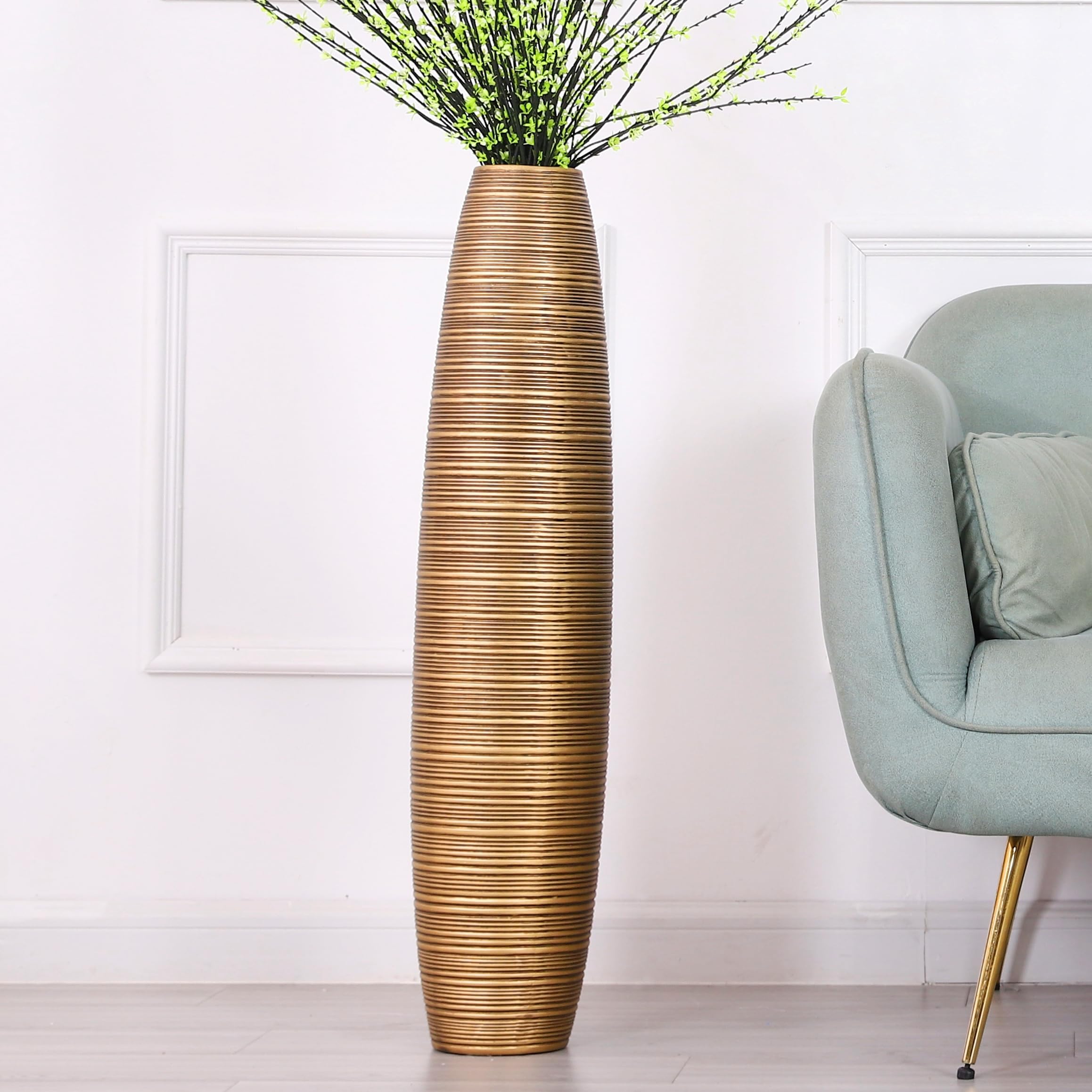 Leewadee Gold Decorative Tall Floor Vase For Living Room Decor, 85 Cm, Resin