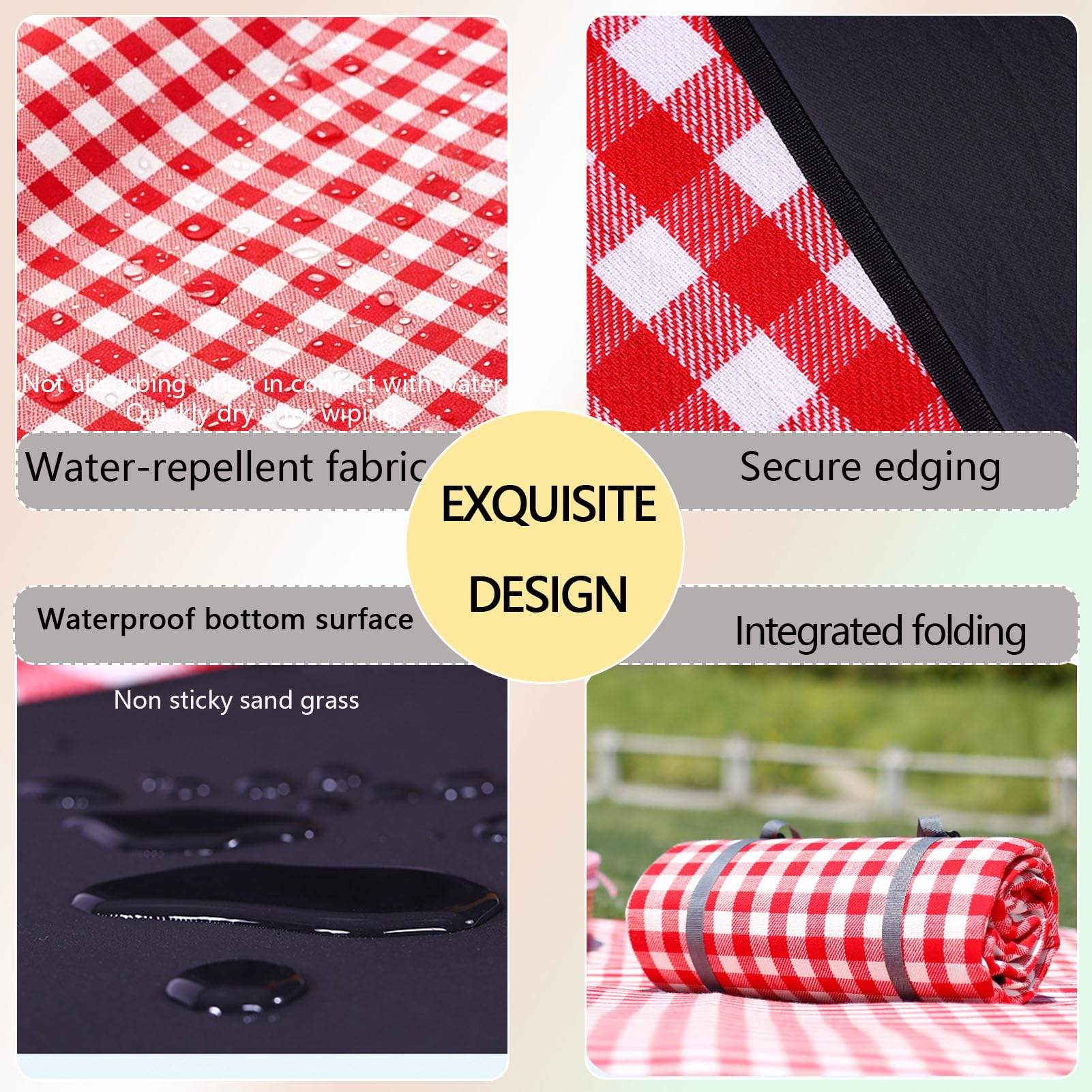 Grande Telo da Picnic Impermeabile Antiscivolo Lavabile in Lavatrice Pieghevole e Portatile, Coperta da Picnic con Manici, per Famiglie e Amici, Campeggio e Viaggi,Blue Grid,200×200cm