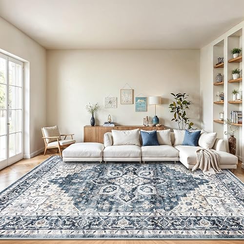 AMADA HOMEFURNISHING 8x10 Washable Vintage Rug (Blue)