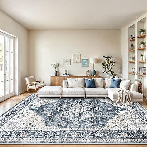 AMADA HOMEFURNISHING 8x10 Washable Area Rug, Low-Profile Large Area Rug
