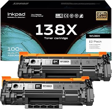 iNKPAD 138X W1380X Black High Yield Toner Cartridge 2 Pack | Compatible with HP LaserJet Pro MFP 3101fdw 3001dw 3101fdwe 3001dwe Printer, with Chip, 4000 Pages per Toner