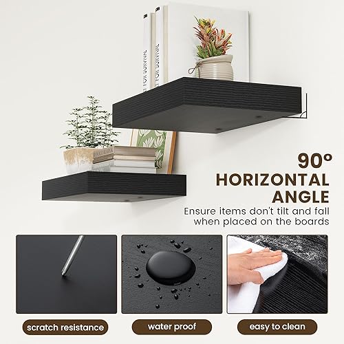 Miniatura 5 de Estantes flotantes profundos  Juego de 2 estantes flotantes negros de 16 pulgadas  Estantes de pared negros de 12 pulgadas de profundidad  Estantes