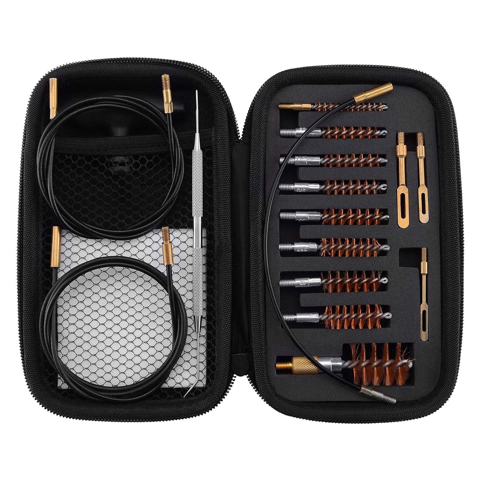 Gun Cleaning Kit .17 .22/.223/5.56MM .243 .280 .30 .357/9MM .40 .45 12GA Multi-Caliber Phosphor Bristle Bore Brushes with Flexible Threaded Bore Cleaning Coated Cables in Zippered Case