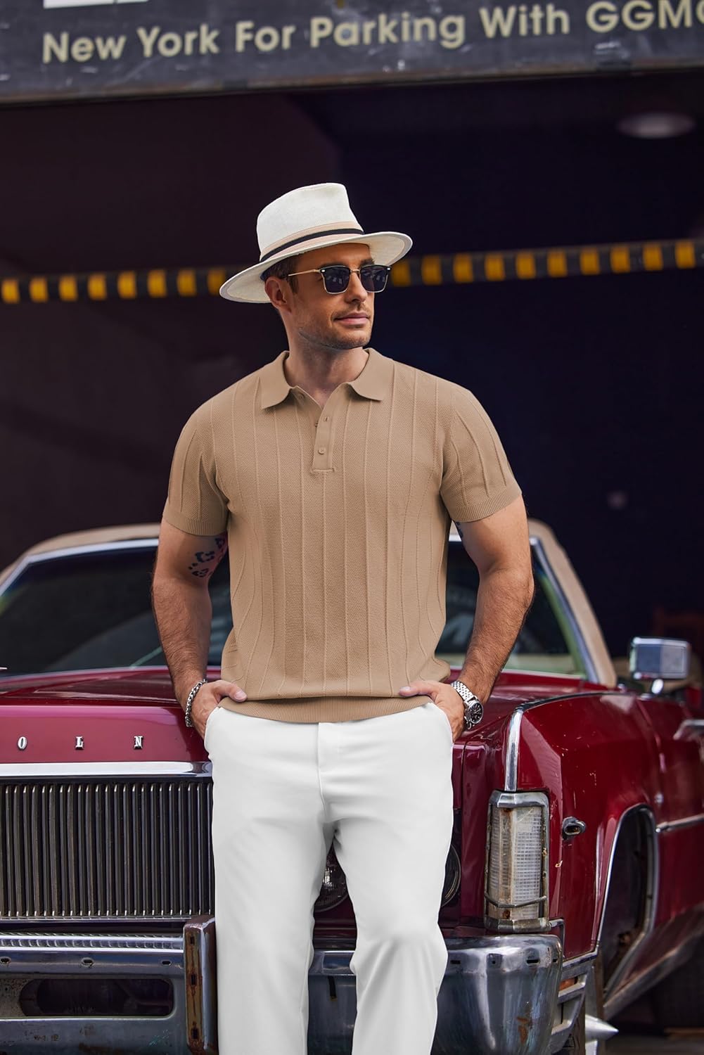 COOFANDY Mens Knit Polo Shirts Short Sleeve Ribbed Textured Polo Shirt Lightweight Casual Golf Shirts Collared T Shirt