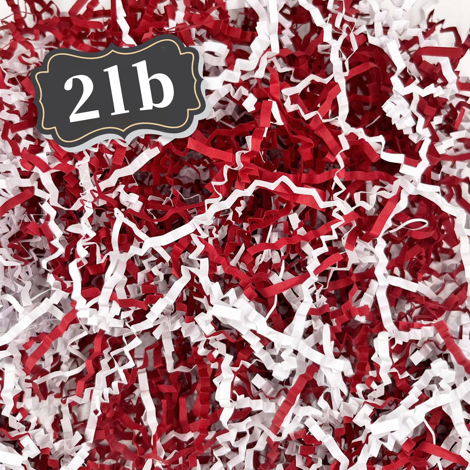 ZEBMOON 2 LB Red White Crinkle Cut Paper Shred Filler Great for Gift Wrapping, Basket Filling, Birthday, Wedding, Halloween, Thanksgiving, Christmas Day, New Year Party Decorations Filling Supplies