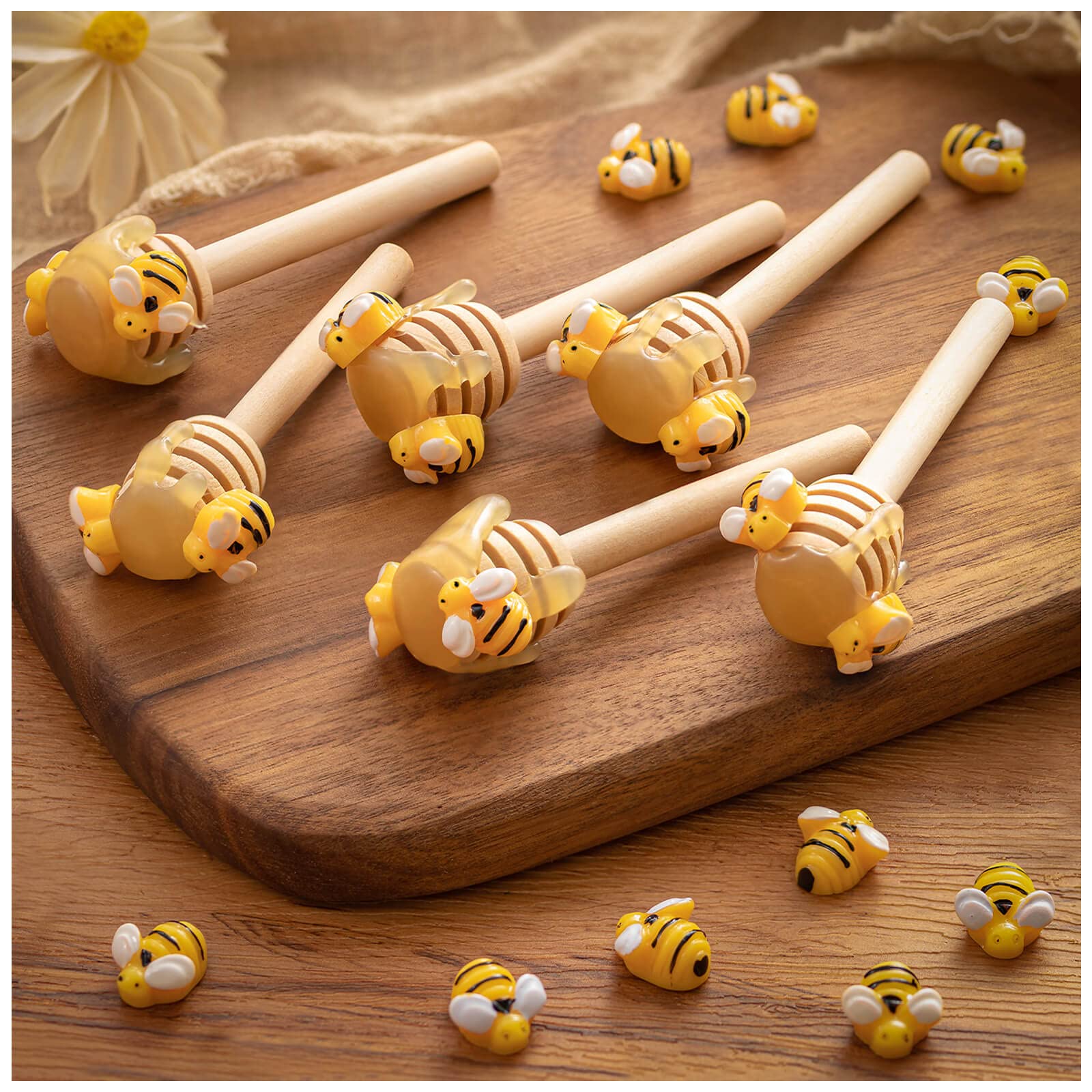 6 PCS Honey Dipper with Faux Honey Mini Bee Tiered Tray Decor Spring Summer Farmhouse Kitchen Display