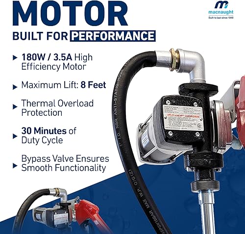 Miniatura 2 de Macnaught Bomba de transferencia de combustible M3 120V, bomba de combustible de alto flujo de 15 GPM, apagado automático, boquilla, manguera de