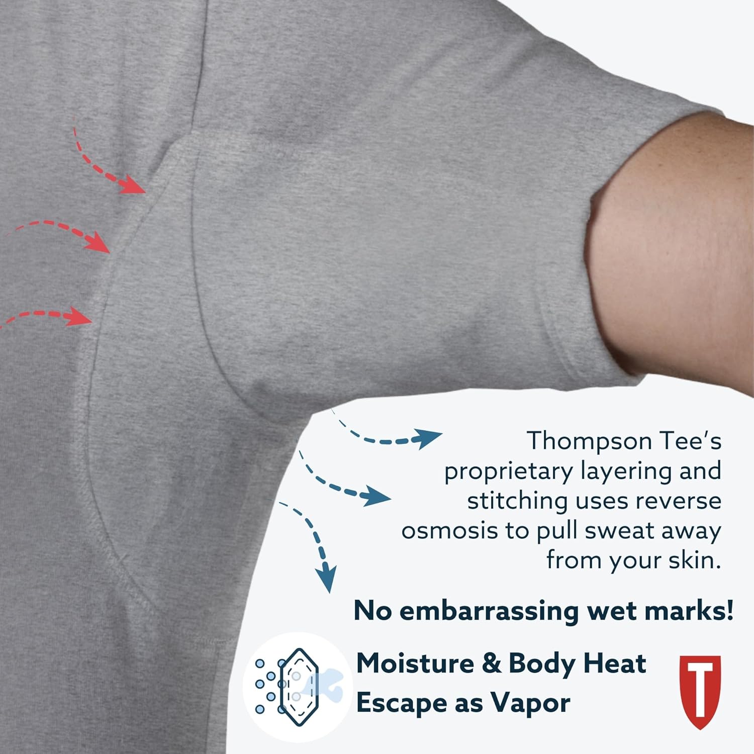 Sweatproof Undershirt for Men w/ Underarm Sweat Pads (Original Fit, Deep V-Neck) - Image 5