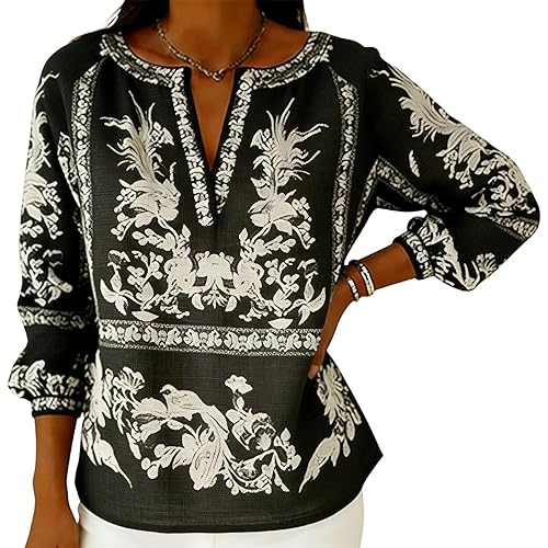 Linen Shirts for Women Boho Floral Graphic Cotton Spring Tunic