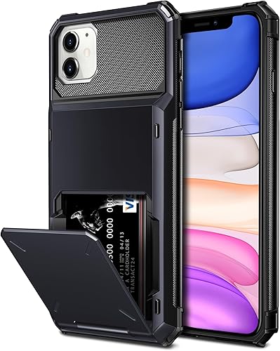 Vofolen Funda protectora para iPhone 11, 4 tarjetas, ranura para identificación, puerta abatible, bolsillo oculto, antiarañazos, doble capa,