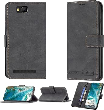 jioeuinly Case Compatible for Logicom Wave 2s Phone Case Cover [with Tempered Glass Screen Protector] Flip Stand Cover PU Leather BF09 Wallet Case Black