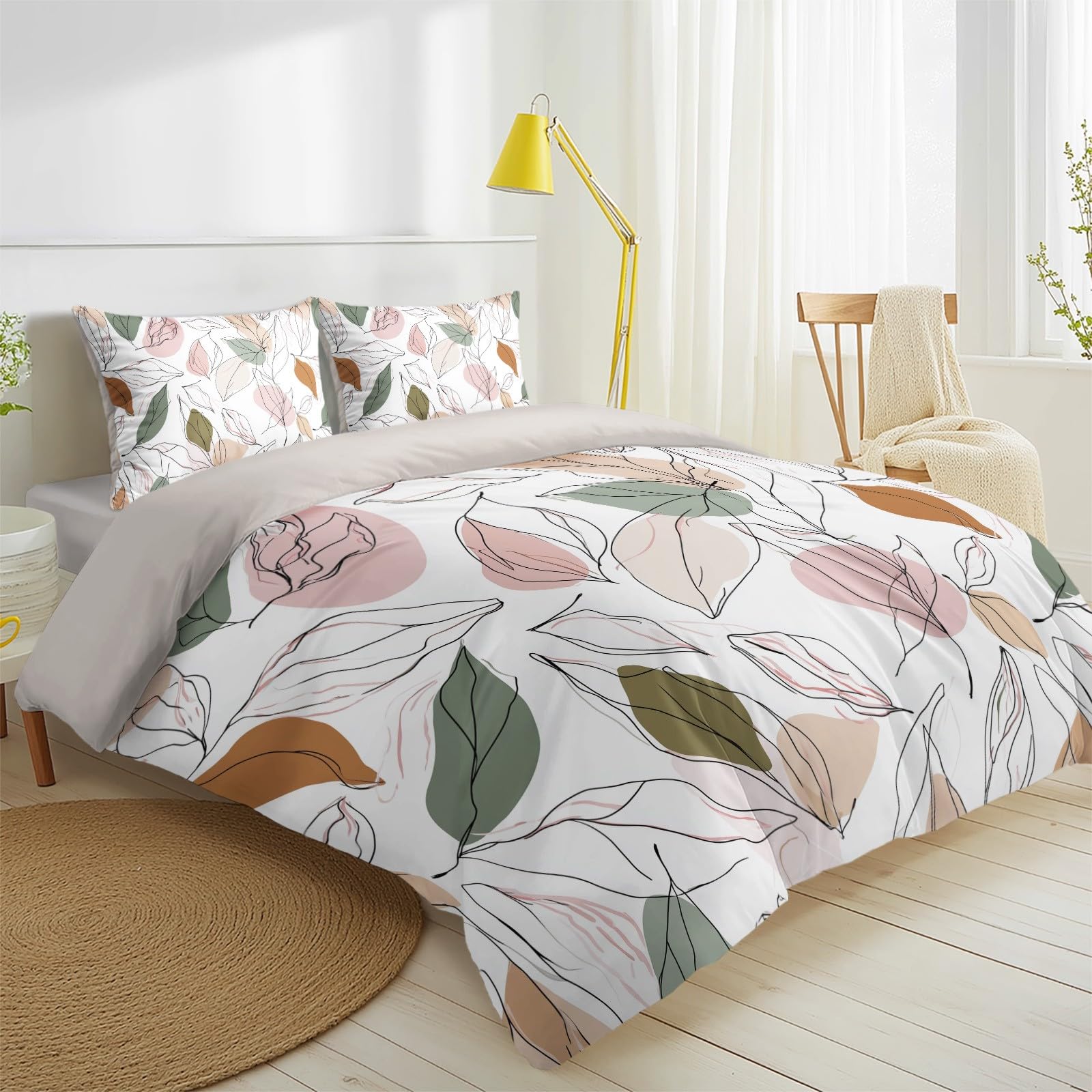 Générique Poszwa na kołdrę 240 x 220 cm Minimalistyczna botanika, komplet pościeli 2-osobowej, prześcieradło z gumką, prześcieradła 4-częściowy zestaw pościeli z 2 poszewkami na poduszki