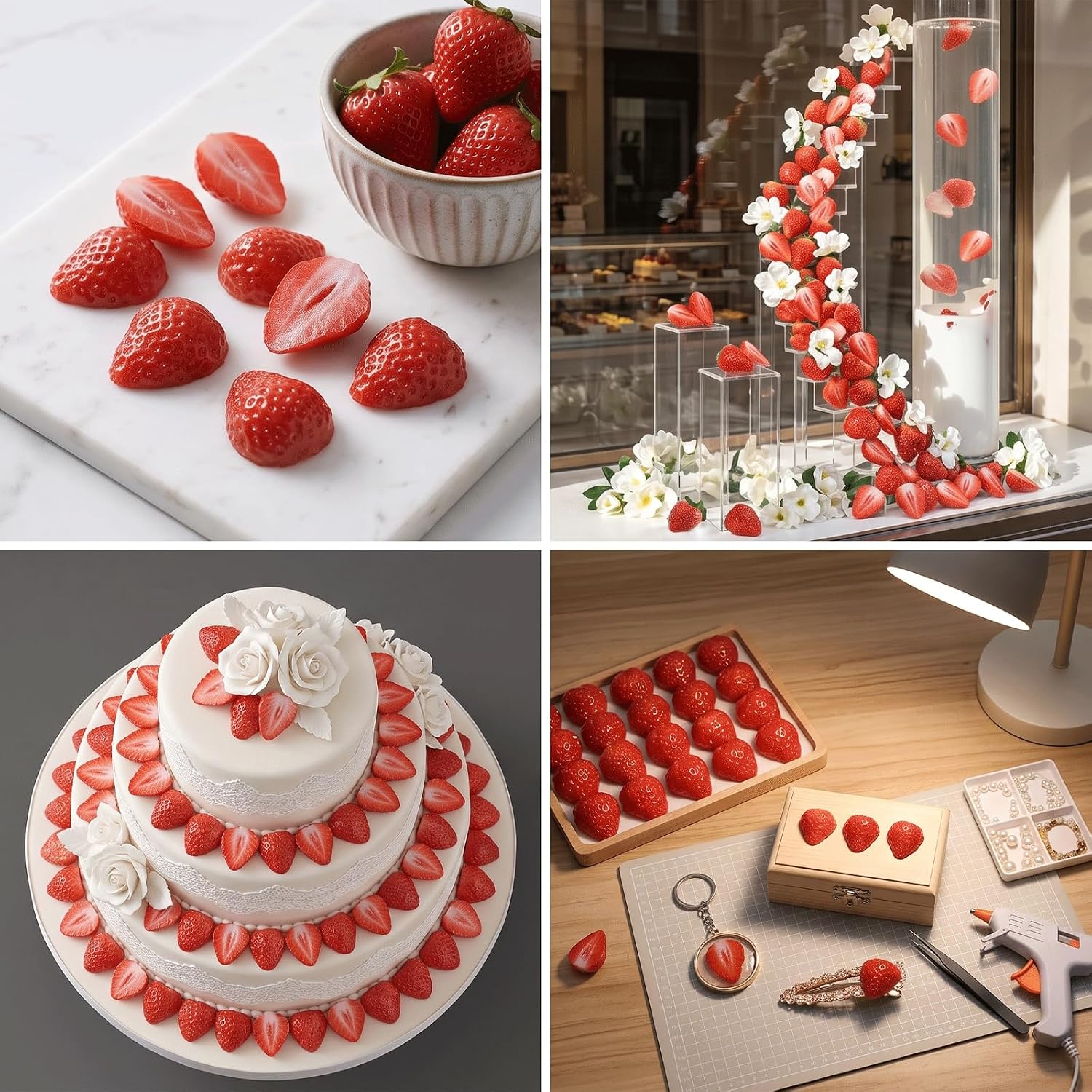 15PCS Fake Strawberries, Resin Artificial Half Strawberries for Home Decor