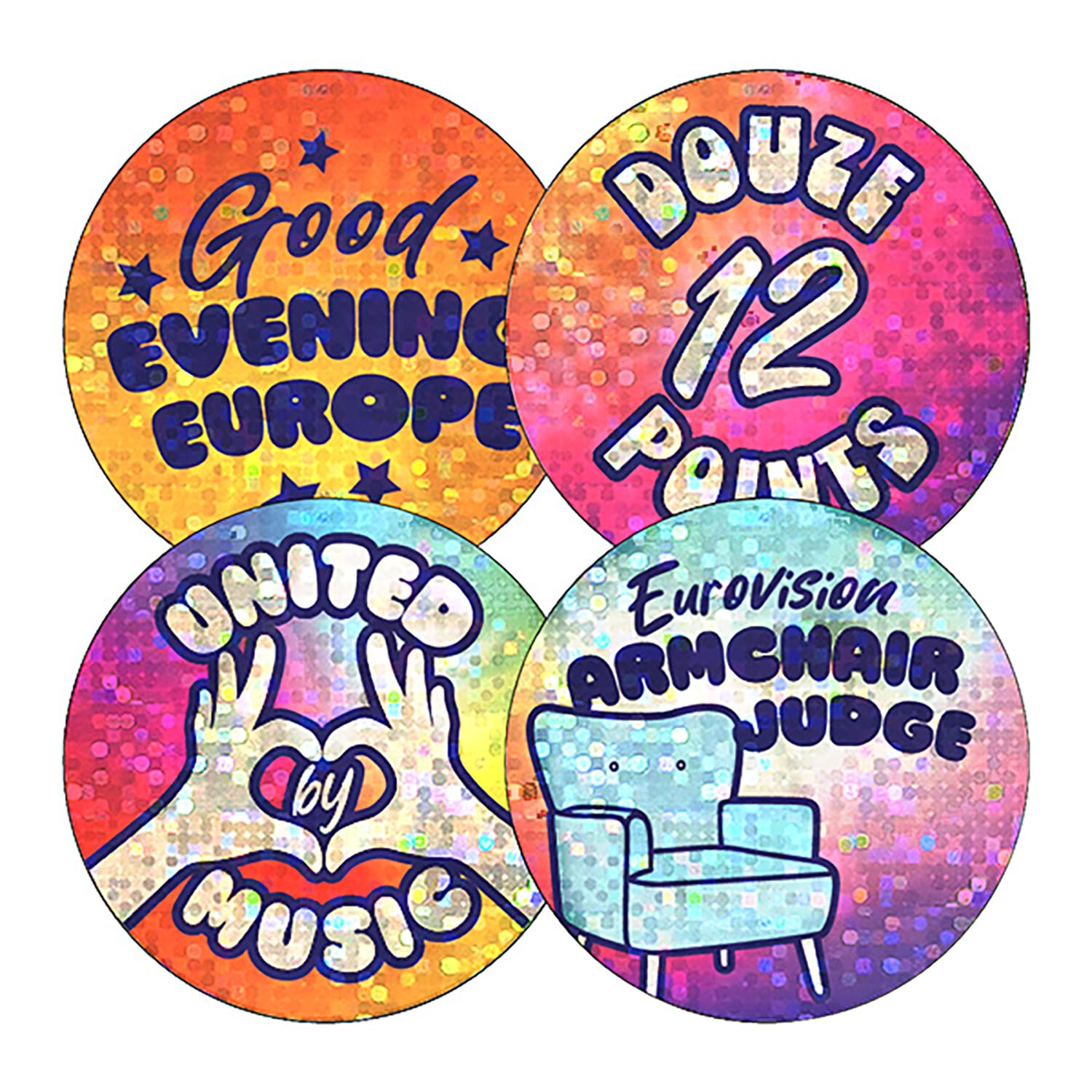 180 Holographic Assorted Eurovision Stickers 35mm Primary Teaching Services