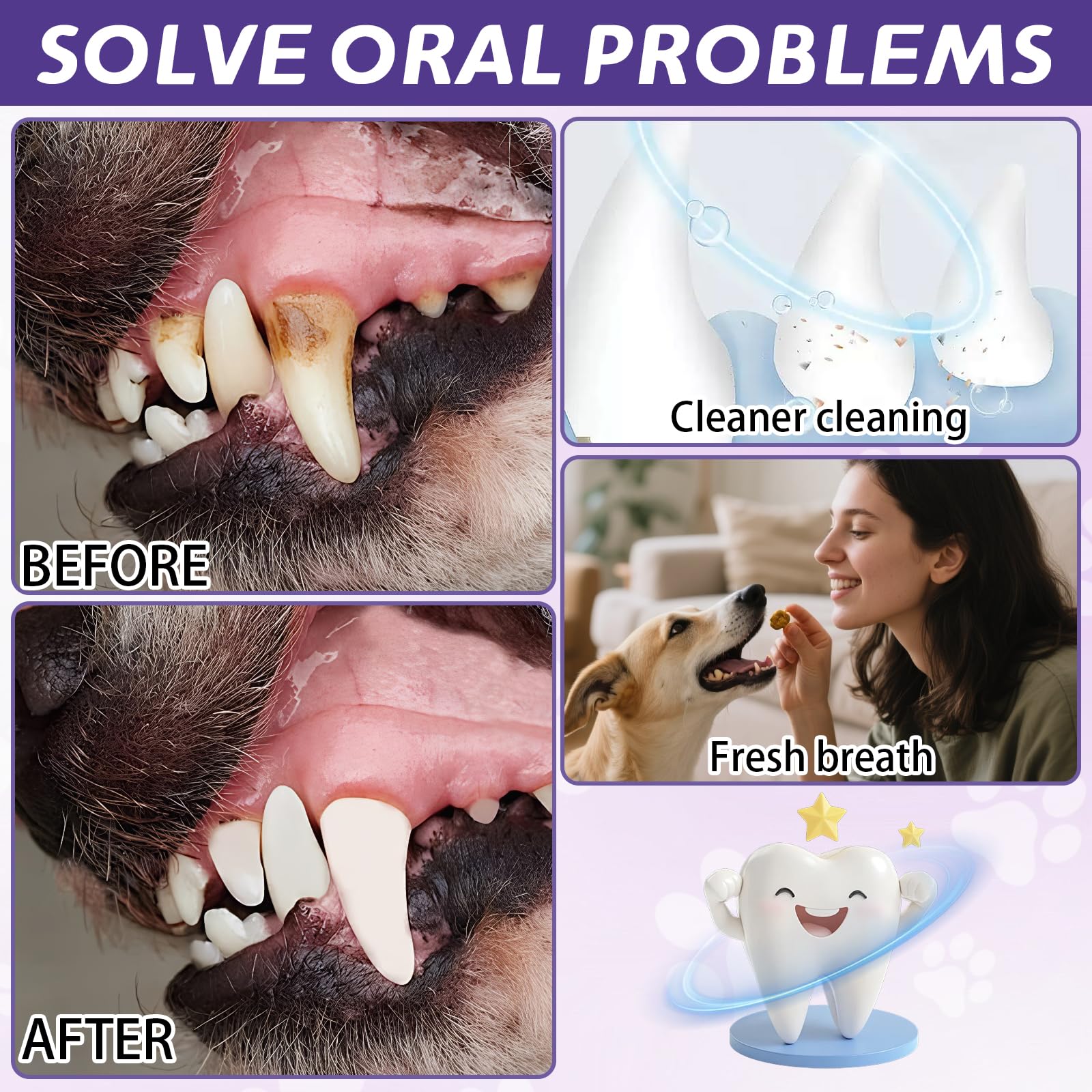 Cepillo Dientes Perro 4 Piezas Para el Cuidado Dental de Perros y Gatos, gel Para el Cuidado Bucal de Mascotas, Lápiz Limpiador Mascotas, Limpieza Dientes Perro