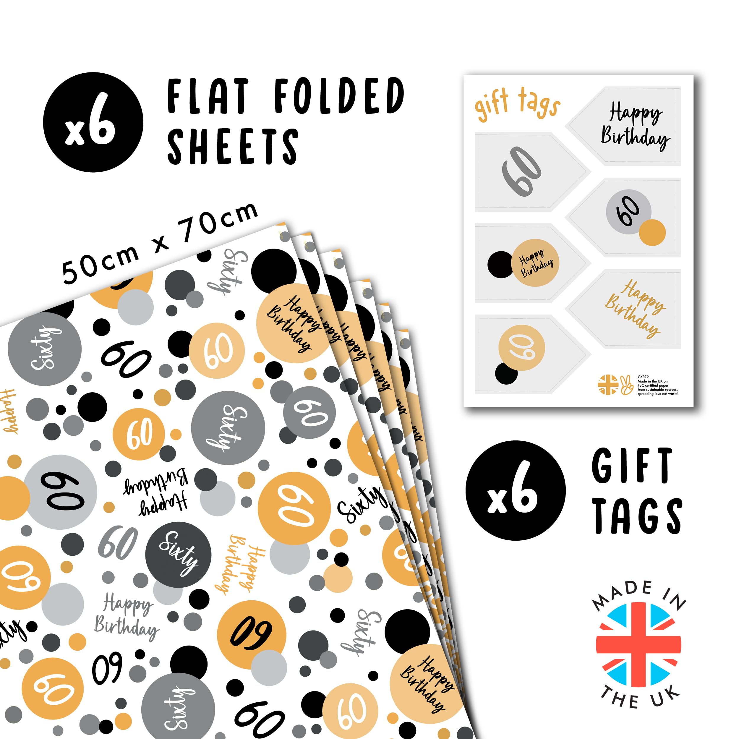 Papier Cadeau D'anniversaire Pour Homme Et Femme - 6 Feuilles De Papier