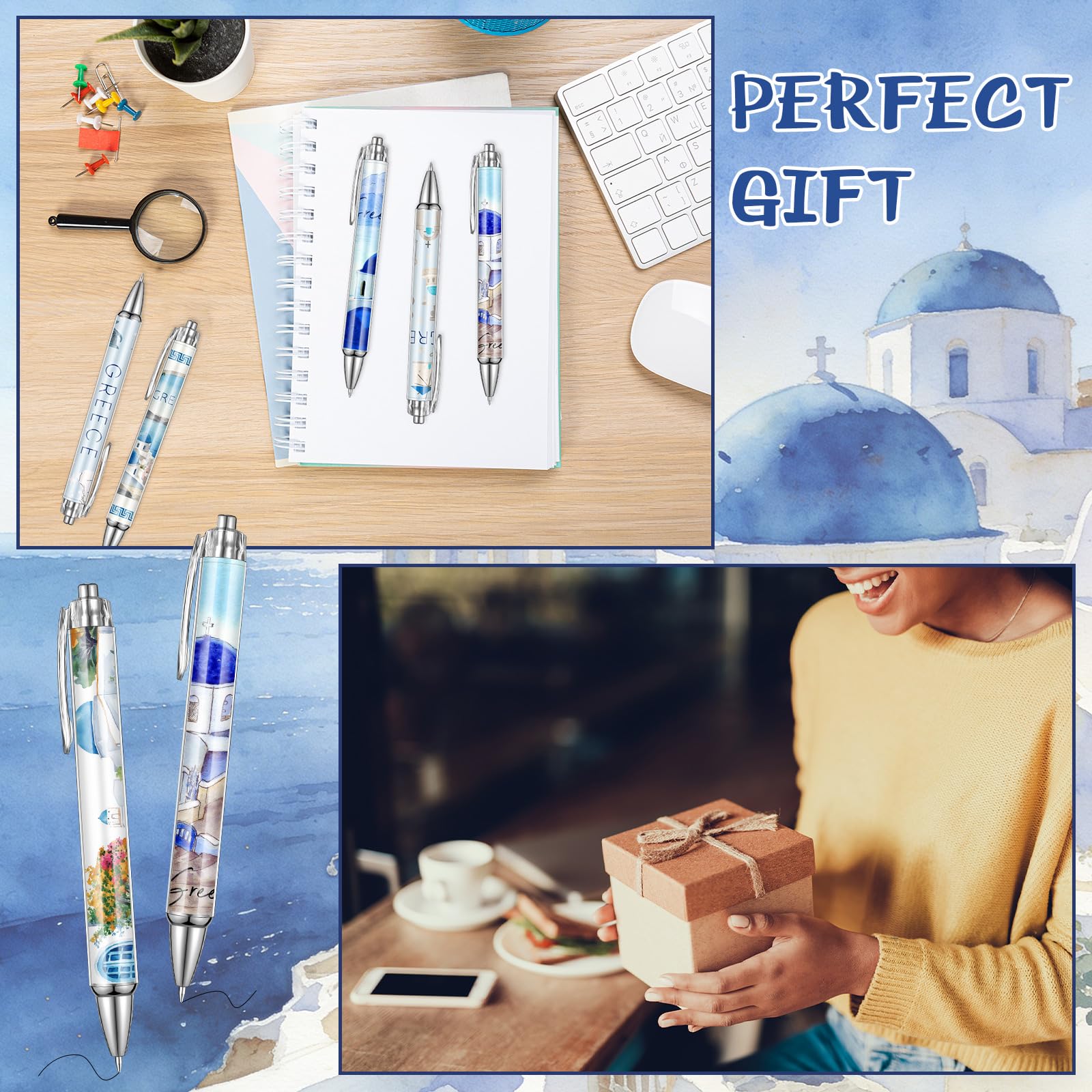 Sayglossy 15 Pcs Greece Travel Ballpoint Pens Greece Souvenirs Gifts Greek Travel Pen Bulk Retractable European Souvenirs for Office Supplies Traveler Gifts