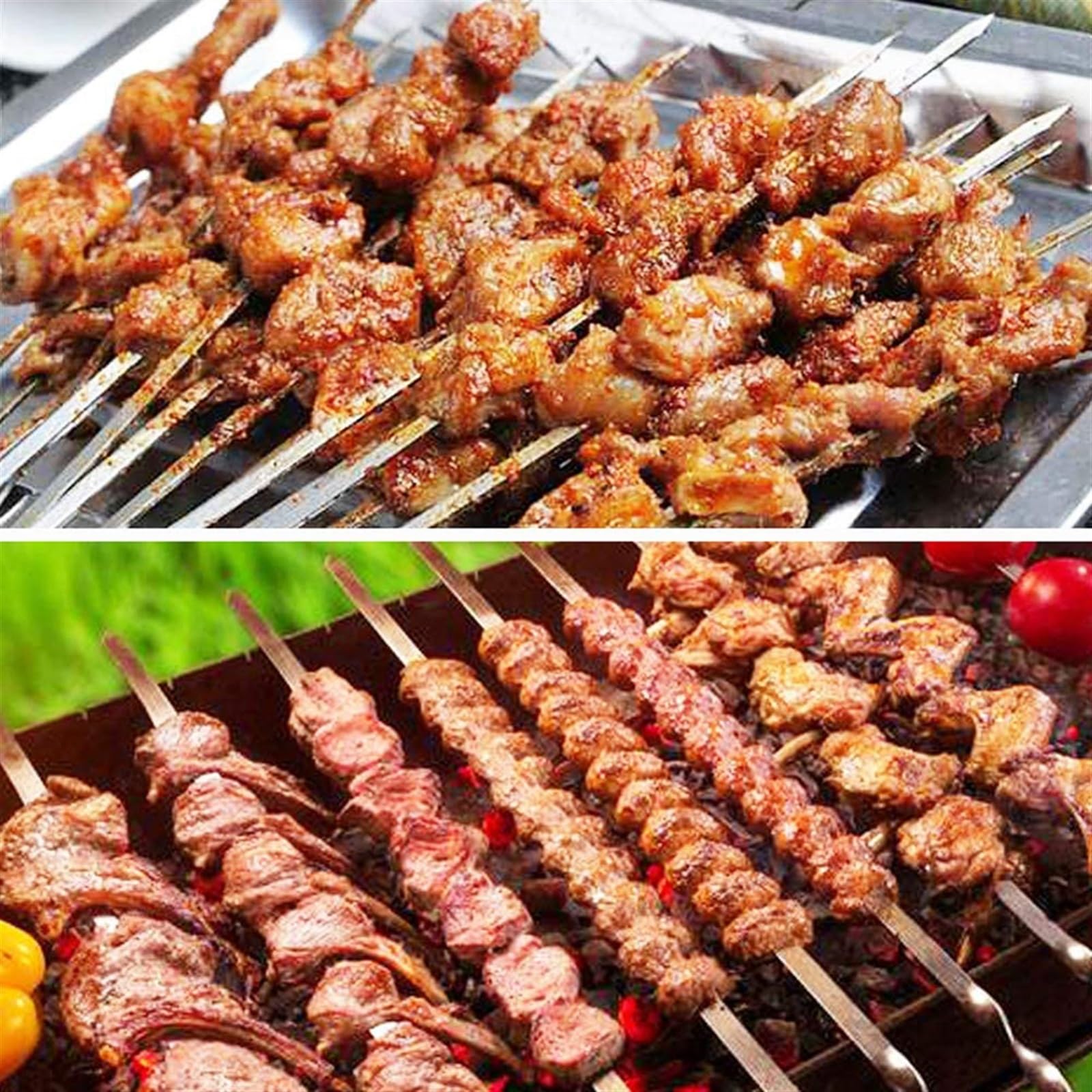 Brochetas de Kebab, 15 piezas Reutilizables Planas de acero inoxidable Brochetas para barbacoa Varilla de aguja para barbacoa Compatible con herramientas de picnic para acampar al aire libre Herrami