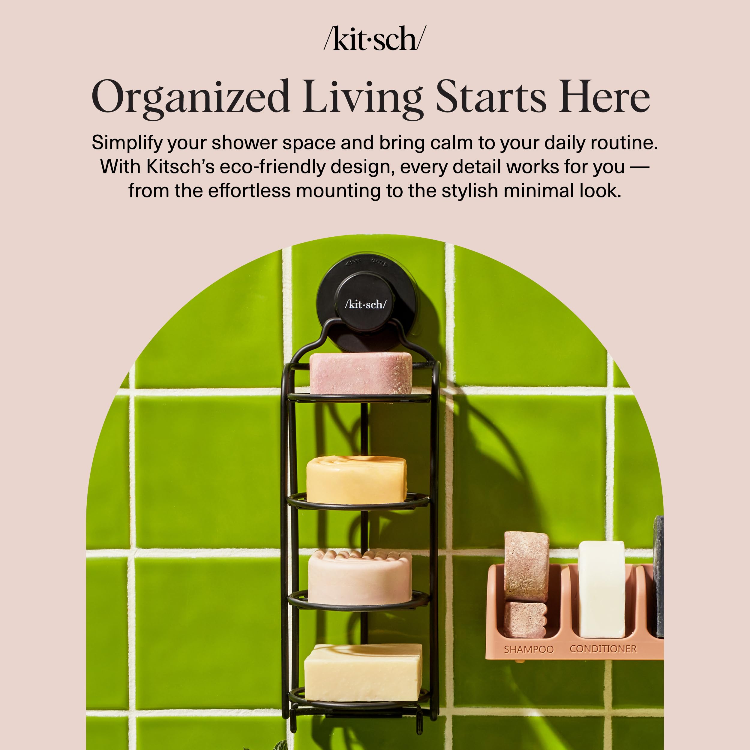 Kitsch Samoodpływowy organizer prysznicowy - łazienkowy organizer prysznicowy z przyssawką, nierdzewny stojak prysznicowy i uchwyt na mydło pod prysznic, mydelniczka pod prysznic, uchwyt na mydło do
