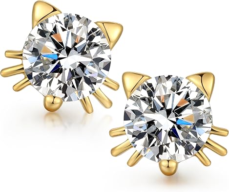 Jiamiaoi 925 Sterling Silver Princess Cut CZ Cat Earrings Hypoallergenic