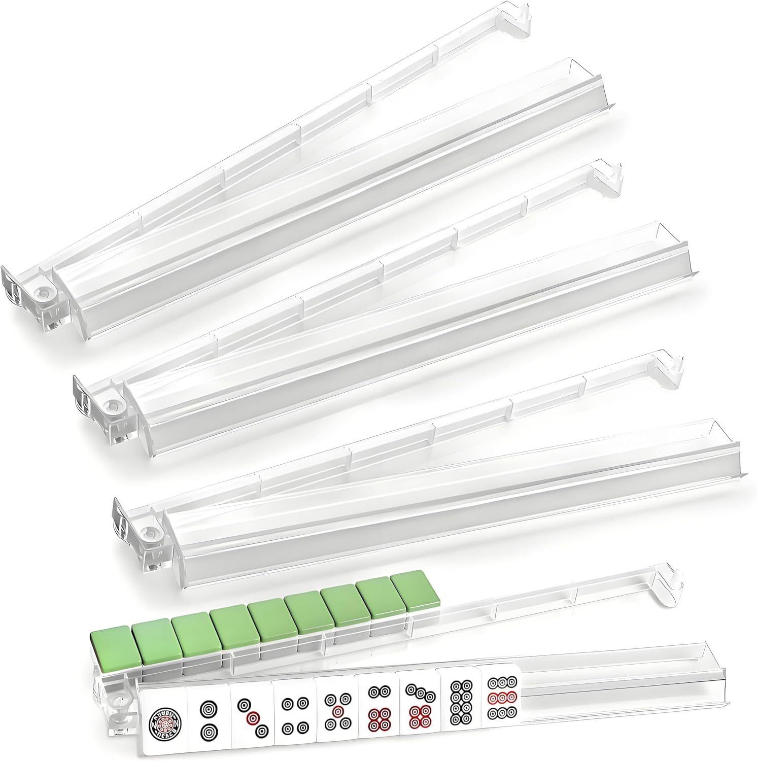 NEWFLAG 4PCS Mahjong Racks with Pushers,Convenient Rotating One-Piece Mahjong Pushers and Racks,Modern American Mahjong Tile Racks?Transparent?