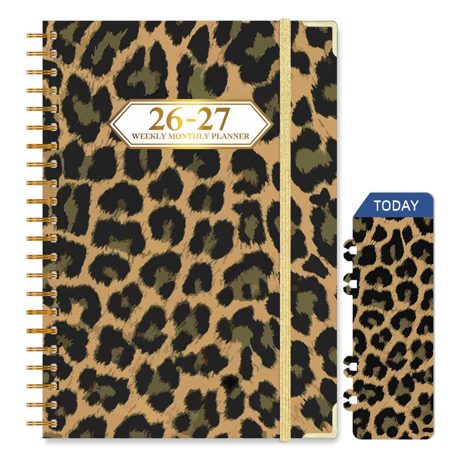 Knagsfa 2026-2027 Planner, Jul.2026-Jun.2027 Planner Weekly and Monthly 6.25"x8.5" with Page Tabs, Calendar Hardcover with Inner Pocket, Elastic Band, Twin-Wire Binding, Bookmark, Deep Brown Leopard