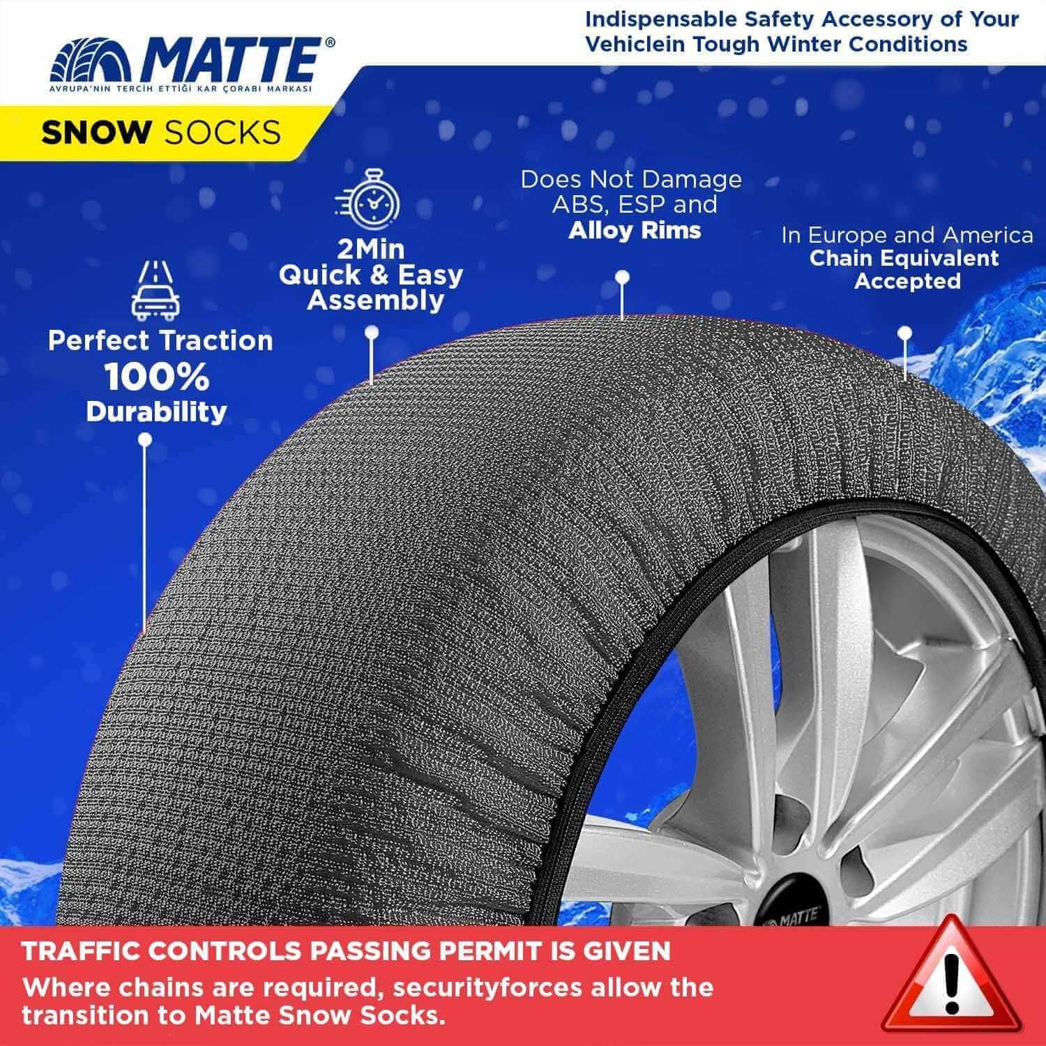 Auto Snow Socks for Tires, Emergency Traction Vehicles Safe Travel on Ice, Frost, Snow, Extra Durable Chains Equivalent Tire Chain Alternative XX-Large