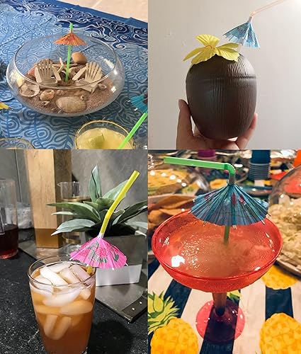Miniatura 3 de Honbay 50 popotes desechables y flexibles para sombrillas, pajitas tropicales, pajitas tropicales, suministros de decoración de fiesta de cóctel