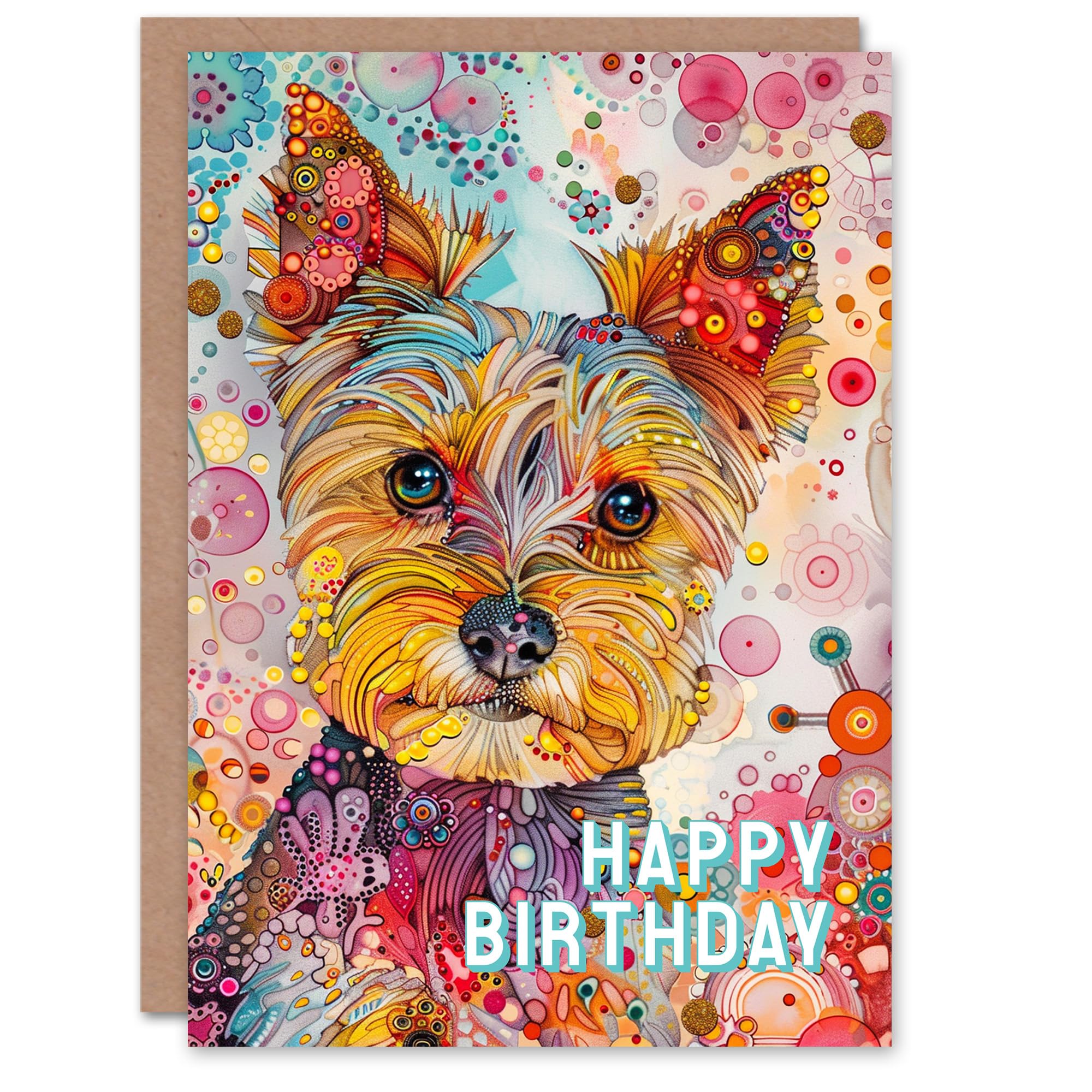 Artery8 Birthday Card Dog Lover Yorkshire Terrier Fun Colourful Portrait For Child Kids Son Daughter Greeting Card