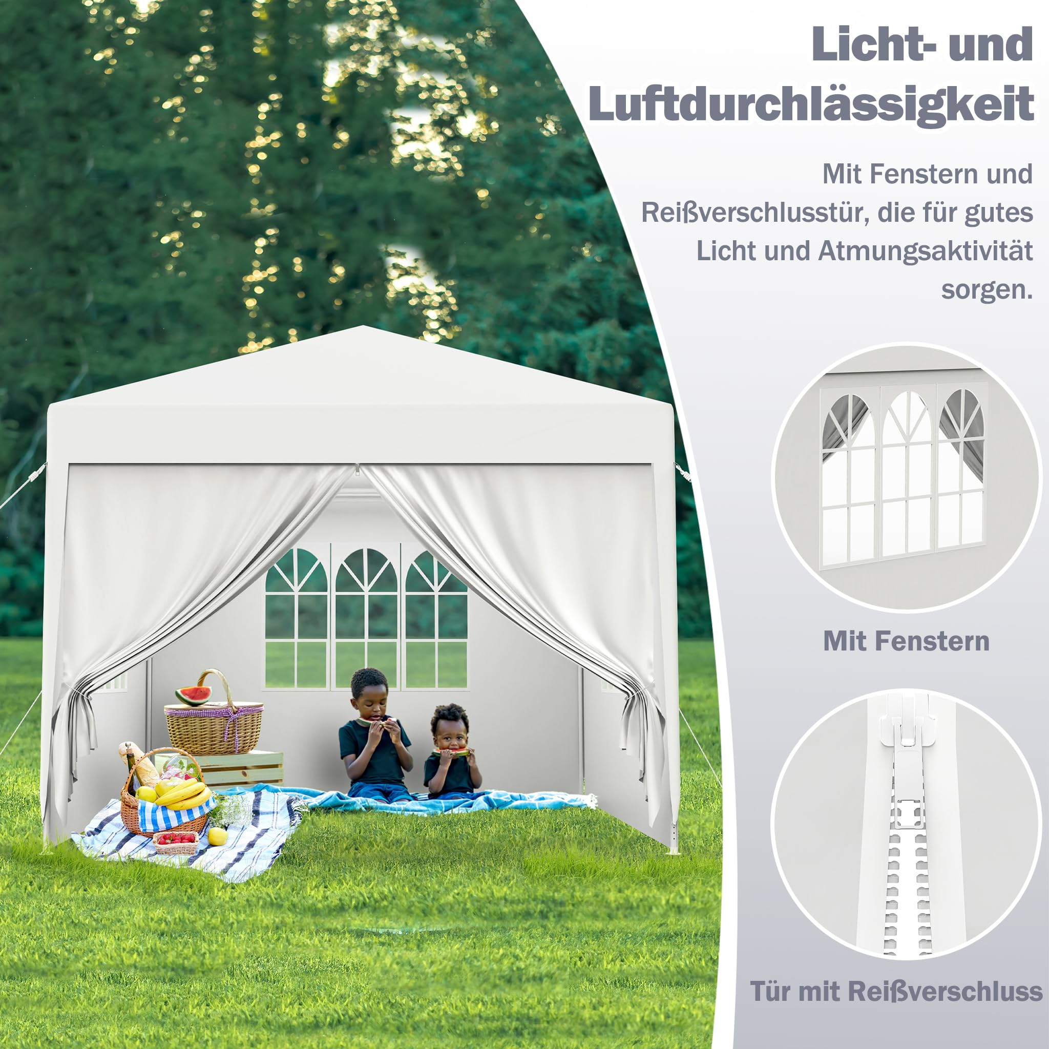 Gazebo Da Giardino 3x3 M HOTEEL | Con 4 Pareti Rimovibili | Impermeabile E UV Protection | Bianco - Foto 8