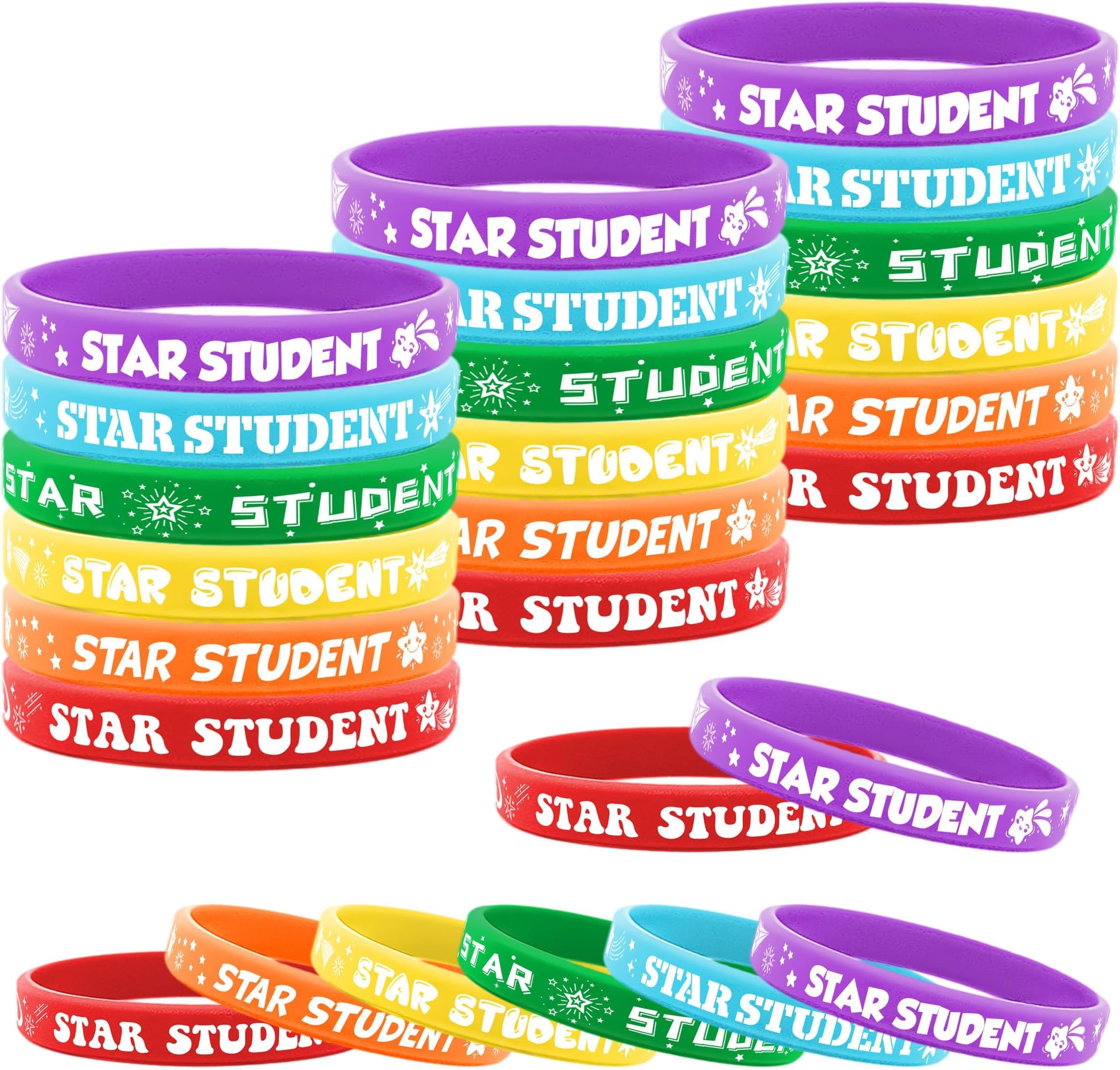 Lesnala48 Pcs Star student silicone bracelet Star student wristband Student reward rubber bracelets for Sports Office Education Activities Kids School Classroom Teacher Recognition Award 6 Colors