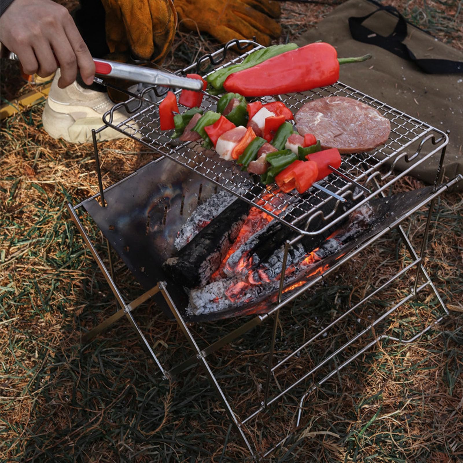 Przenośny Grill Węglowy, Składana, Stabilna Podstawa ze Stali